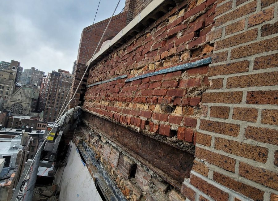 Brick wall repair in progress